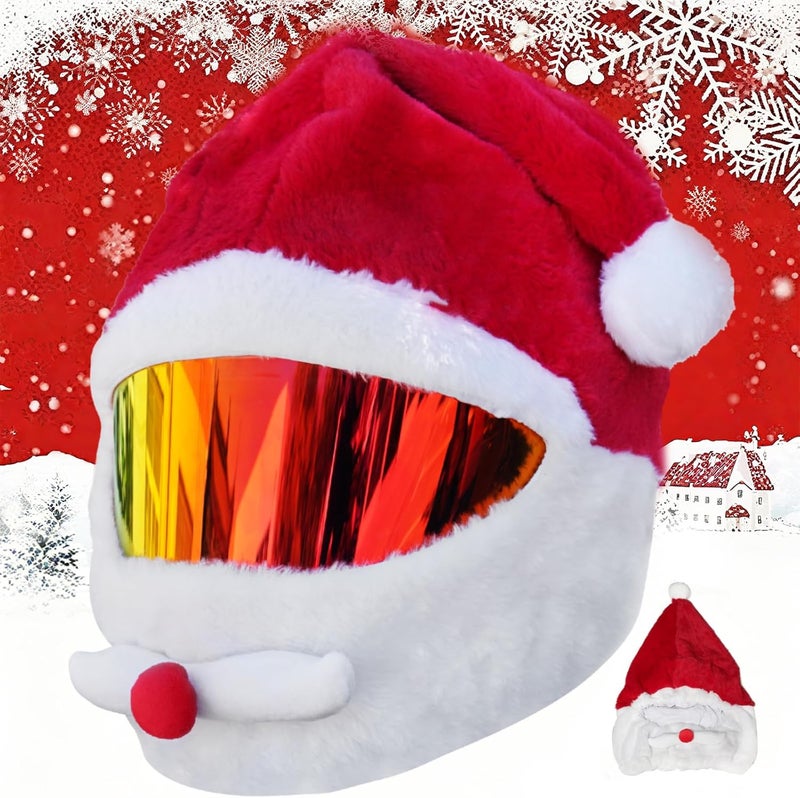 VCOROS Motorcycle Helmet Cover Christmas, Fluffy Full Face Helmet Cover Decoration, Festive Gear Xmas Cover for Fun Rides - Image 1
